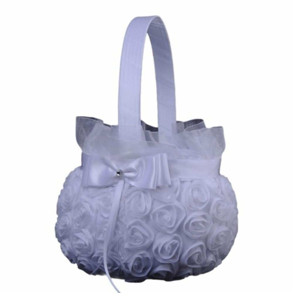 Wedding Rica White Rose‎ and Ribbon Flower Basket